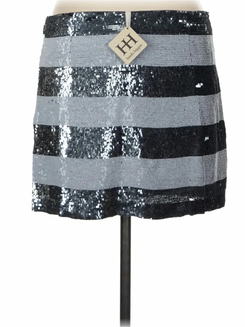 Haute Hippie Black and Silver Sequin Striped Mini Skirt